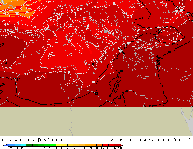 Theta-W 850hPa UK-Global We 05.06.2024 12 UTC