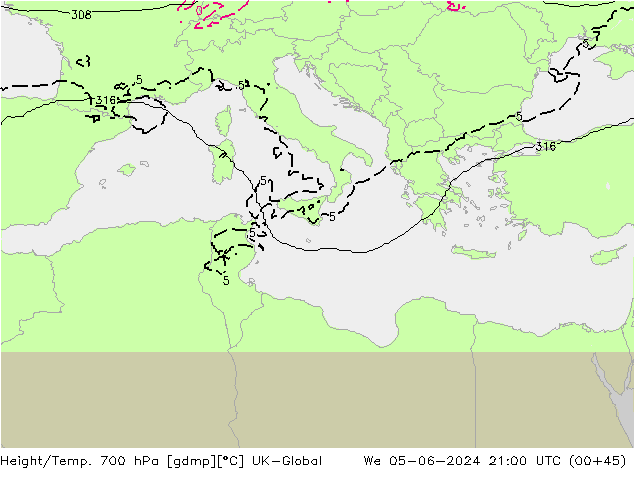 Height/Temp. 700 гПа UK-Global ср 05.06.2024 21 UTC