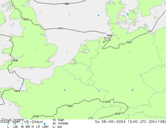 Wolkenlagen UK-Global za 08.06.2024 12 UTC