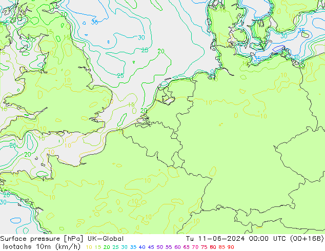 Isotachs (kph) UK-Global mar 11.06.2024 00 UTC