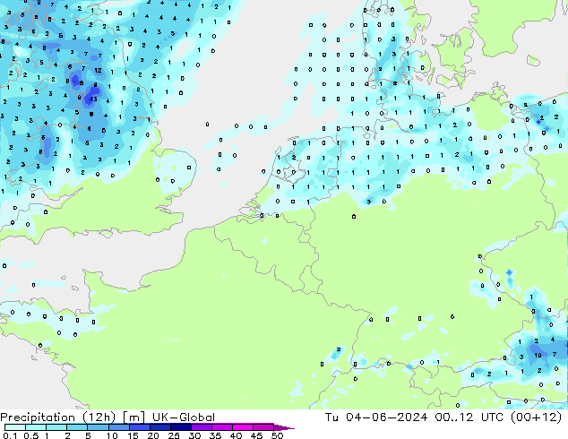 Yağış (12h) UK-Global Sa 04.06.2024 12 UTC