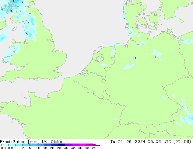 降水 UK-Global 星期二 04.06.2024 06 UTC