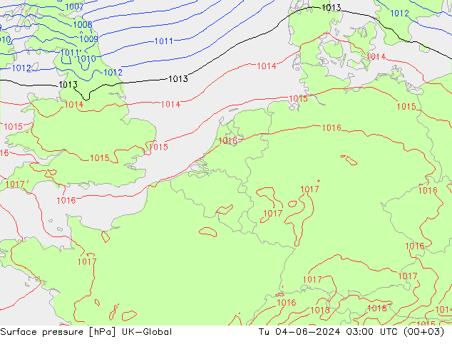 Surface pressure UK-Global Tu 04.06.2024 03 UTC