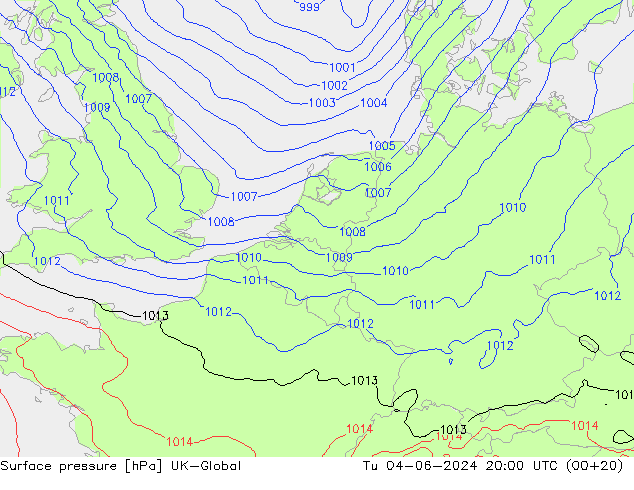 Surface pressure UK-Global Tu 04.06.2024 20 UTC