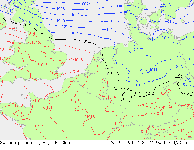 Presión superficial UK-Global mié 05.06.2024 12 UTC