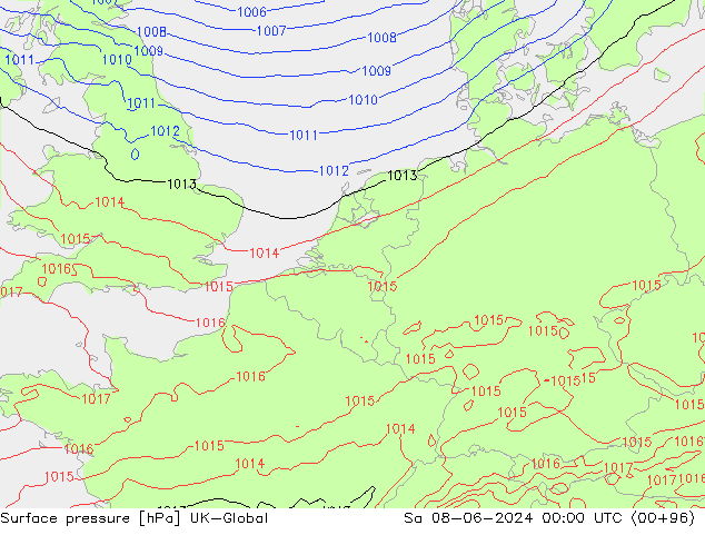 Atmosférický tlak UK-Global So 08.06.2024 00 UTC