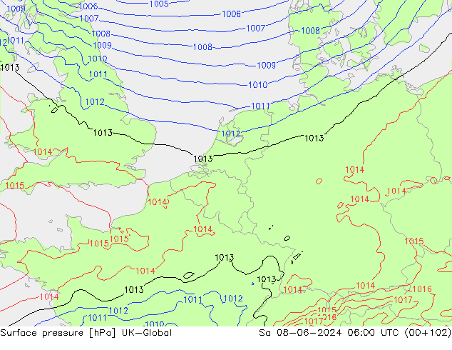 приземное давление UK-Global сб 08.06.2024 06 UTC