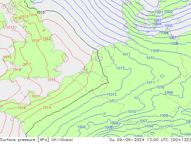 Surface pressure UK-Global Su 09.06.2024 12 UTC