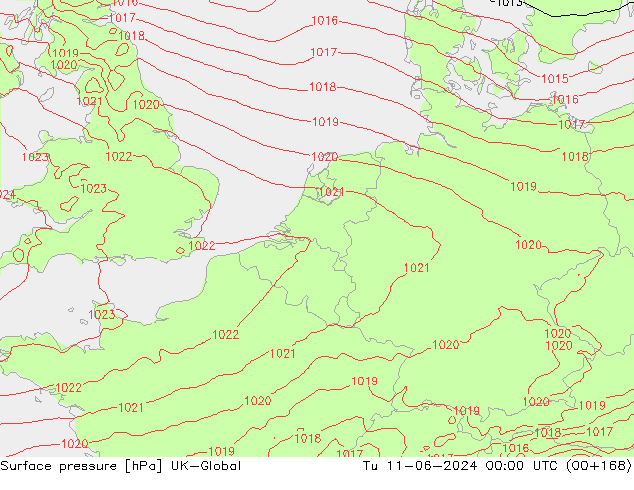 Atmosférický tlak UK-Global Út 11.06.2024 00 UTC