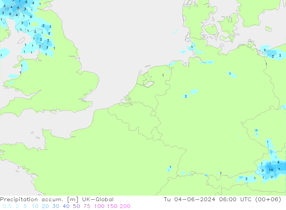 Precipitation accum. UK-Global вт 04.06.2024 06 UTC