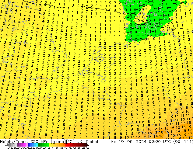 Height/Temp. 850 hPa UK-Global Po 10.06.2024 00 UTC