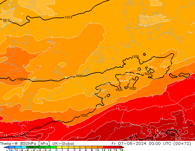Theta-W 850hPa UK-Global Fr 07.06.2024 00 UTC