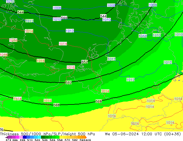 Thck 500-1000hPa UK-Global We 05.06.2024 12 UTC