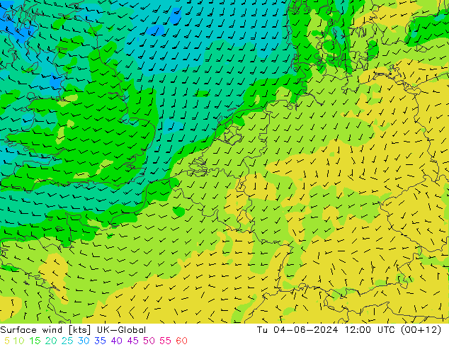 Surface wind UK-Global Tu 04.06.2024 12 UTC