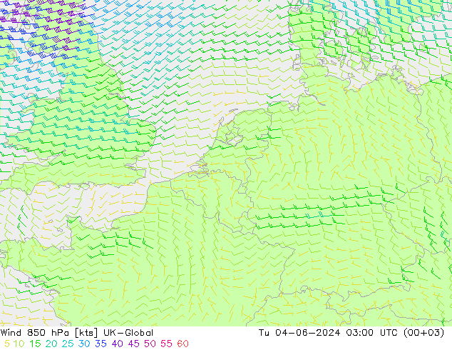风 850 hPa UK-Global 星期二 04.06.2024 03 UTC