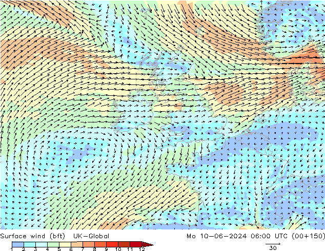 10 m (bft) UK-Global  10.06.2024 06 UTC