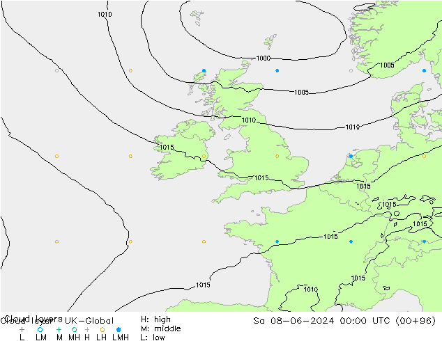 Cloud layer UK-Global sáb 08.06.2024 00 UTC