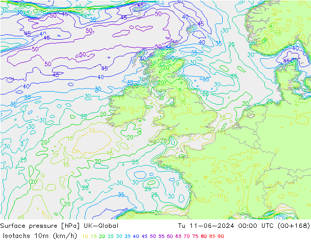 Eşrüzgar Hızları (km/sa) UK-Global Sa 11.06.2024 00 UTC