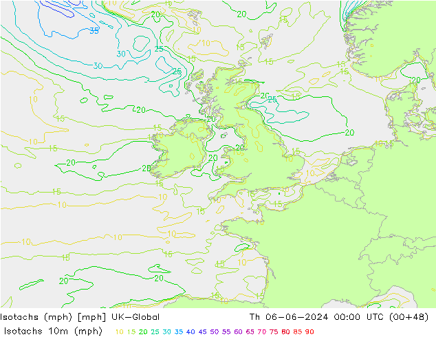 Isotachs (mph) UK-Global чт 06.06.2024 00 UTC