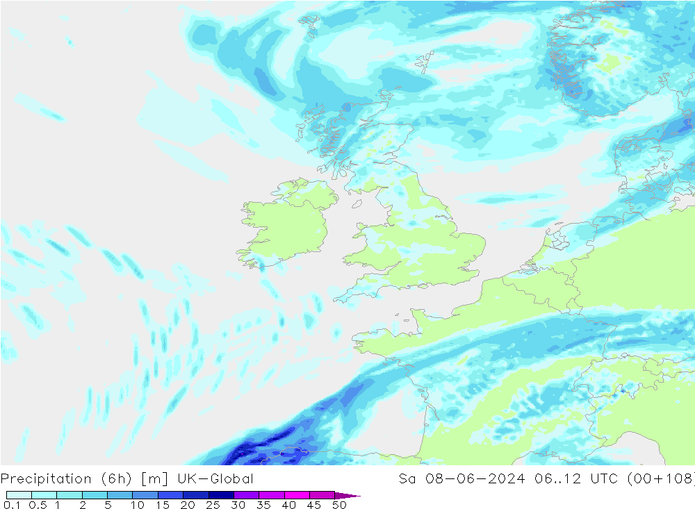 Precipitation (6h) UK-Global Sa 08.06.2024 12 UTC