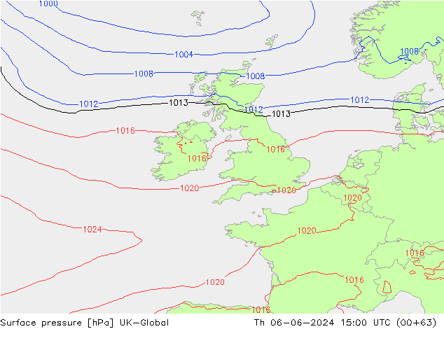 Surface pressure UK-Global Th 06.06.2024 15 UTC