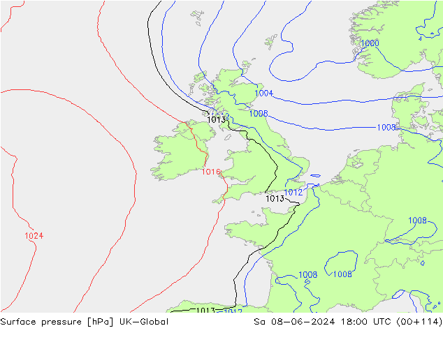 Surface pressure UK-Global Sa 08.06.2024 18 UTC