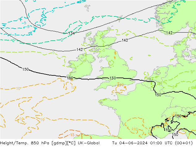 Height/Temp. 850 hPa UK-Global mar 04.06.2024 01 UTC