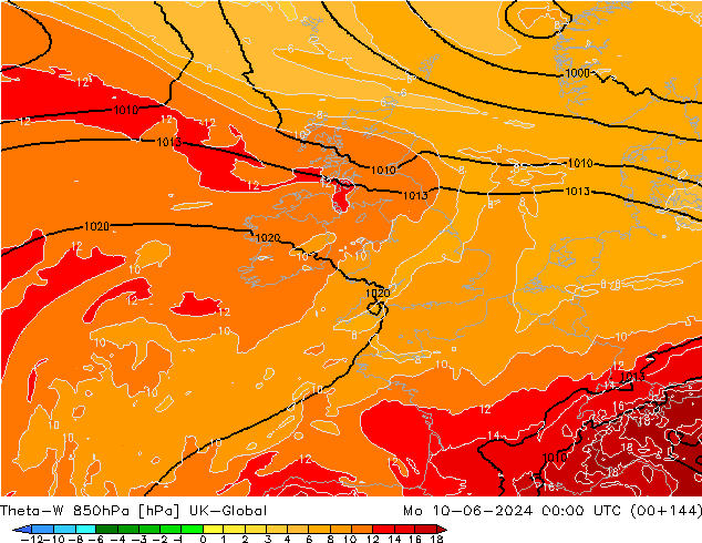 Theta-W 850hPa UK-Global ma 10.06.2024 00 UTC
