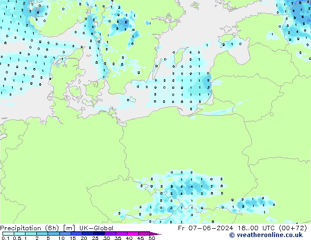 Precipitation (6h) UK-Global Fr 07.06.2024 00 UTC