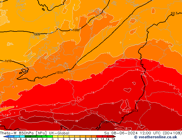 Theta-W 850hPa UK-Global  08.06.2024 12 UTC