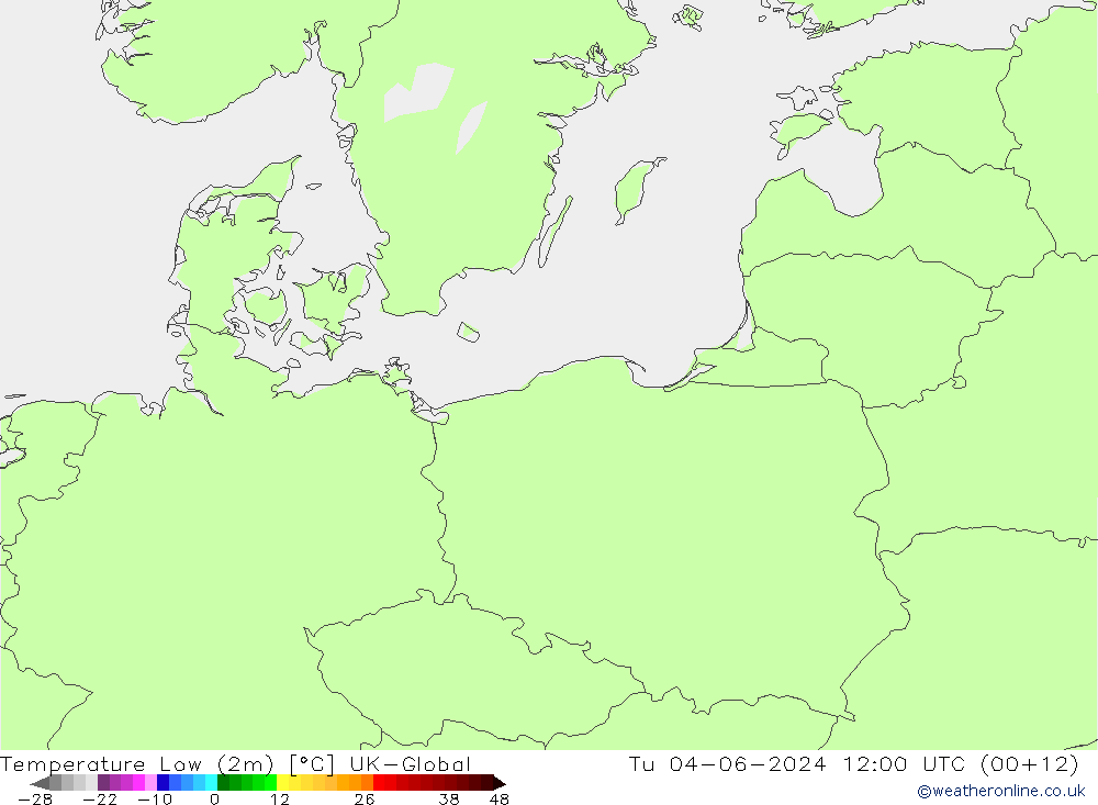 Temperature Low (2m) UK-Global Tu 04.06.2024 12 UTC