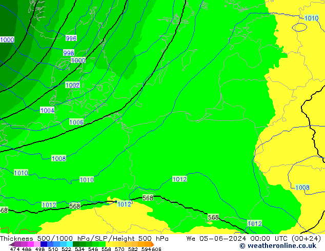 Thck 500-1000hPa UK-Global We 05.06.2024 00 UTC