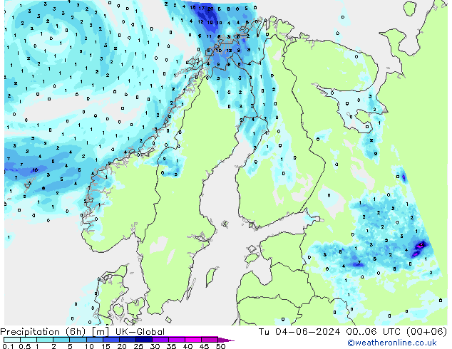 Precipitation (6h) UK-Global Tu 04.06.2024 06 UTC