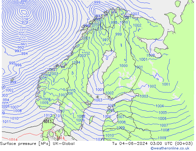 Surface pressure UK-Global Tu 04.06.2024 03 UTC