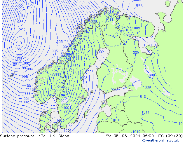 pression de l'air UK-Global mer 05.06.2024 06 UTC