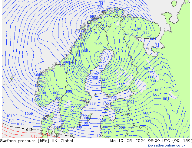 Surface pressure UK-Global Mo 10.06.2024 06 UTC