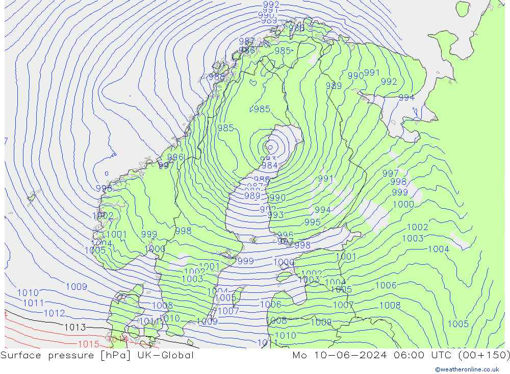 Atmosférický tlak UK-Global Po 10.06.2024 06 UTC