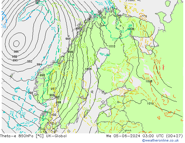 Theta-e 850гПа UK-Global ср 05.06.2024 03 UTC