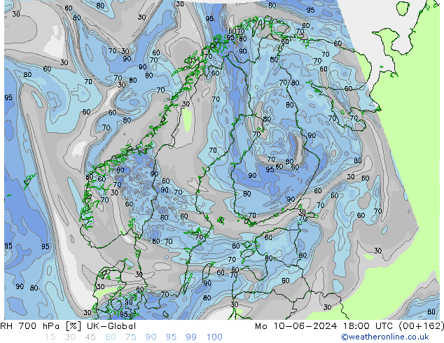 RH 700 hPa UK-Global Mo 10.06.2024 18 UTC