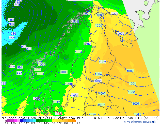 Thck 850-1000 hPa UK-Global wto. 04.06.2024 09 UTC