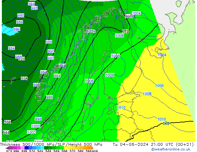 500-1000 hPa Kalınlığı UK-Global Sa 04.06.2024 21 UTC