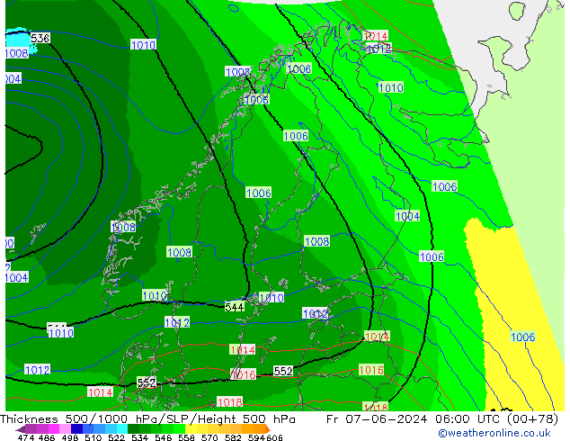 Thck 500-1000hPa UK-Global pt. 07.06.2024 06 UTC