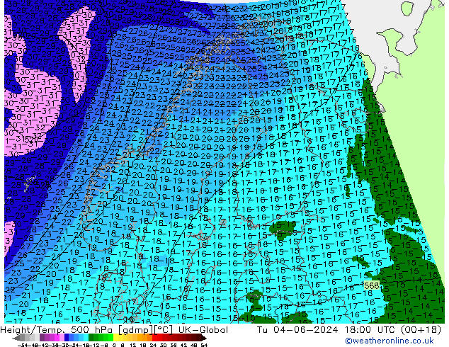 Height/Temp. 500 hPa UK-Global mar 04.06.2024 18 UTC