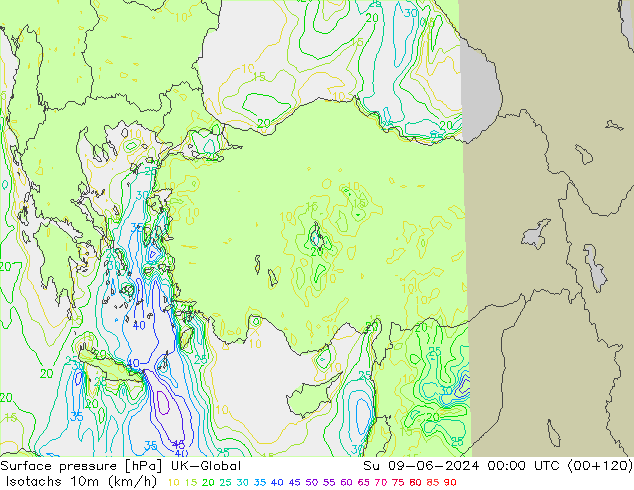 Isotachs (kph) UK-Global Dom 09.06.2024 00 UTC