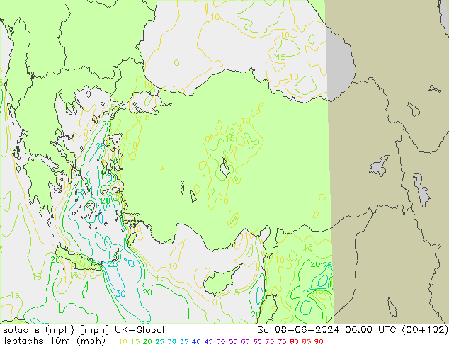 Isotachen (mph) UK-Global Sa 08.06.2024 06 UTC