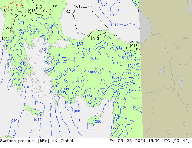 pressão do solo UK-Global Qua 05.06.2024 18 UTC