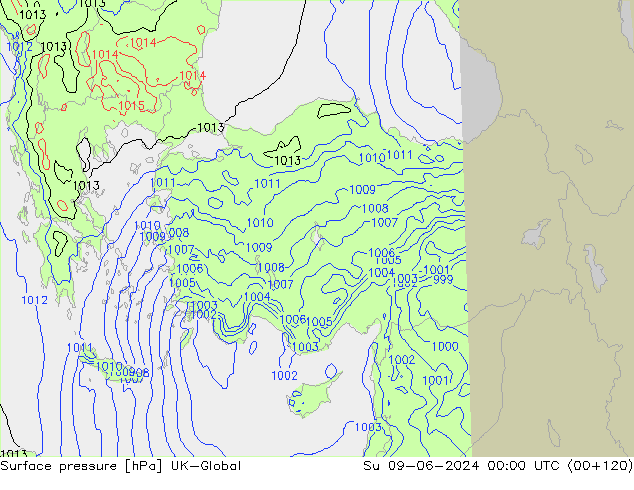 Surface pressure UK-Global Su 09.06.2024 00 UTC