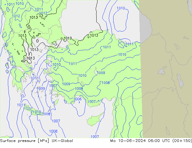 Presión superficial UK-Global lun 10.06.2024 06 UTC