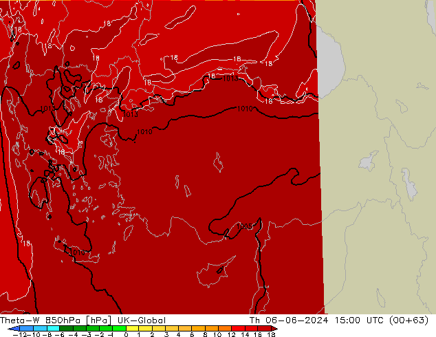 Theta-W 850гПа UK-Global чт 06.06.2024 15 UTC