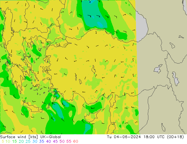 Surface wind UK-Global Út 04.06.2024 18 UTC